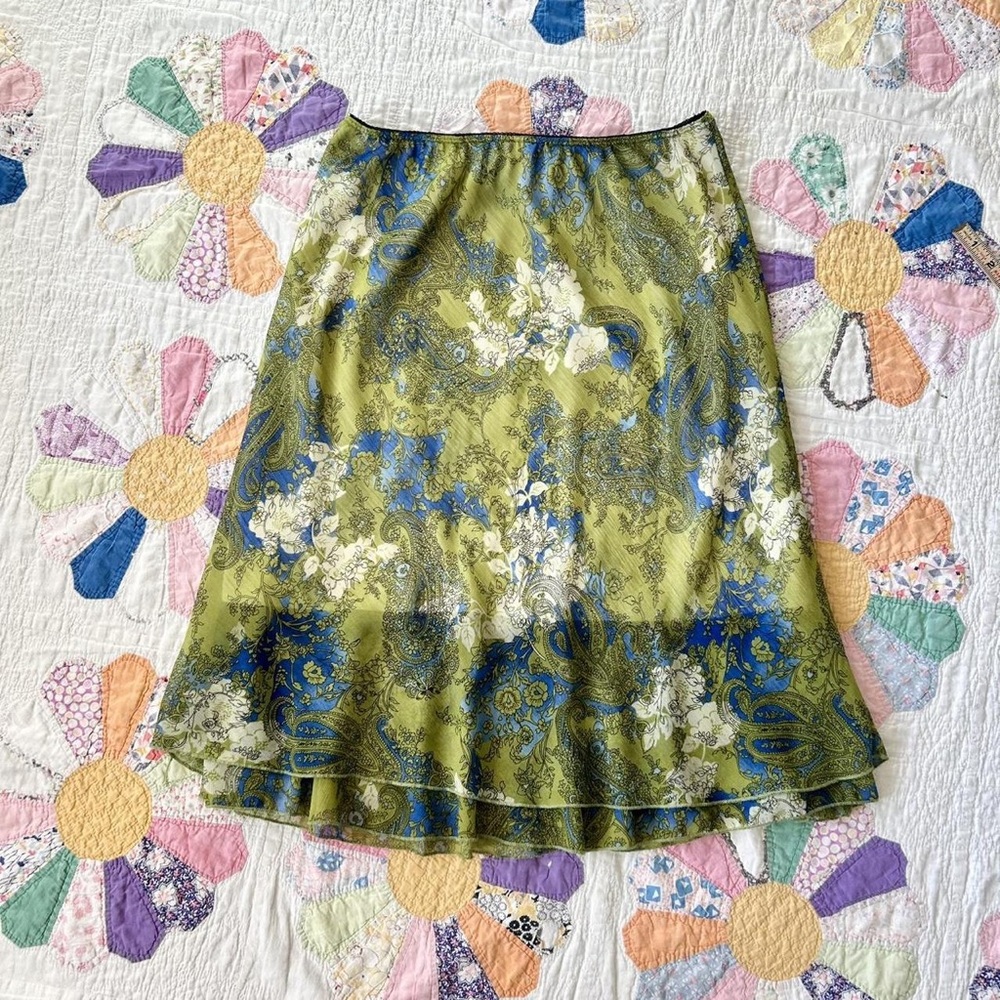 Briggs New York Olive and Cobalt Floral Maxi Skirt